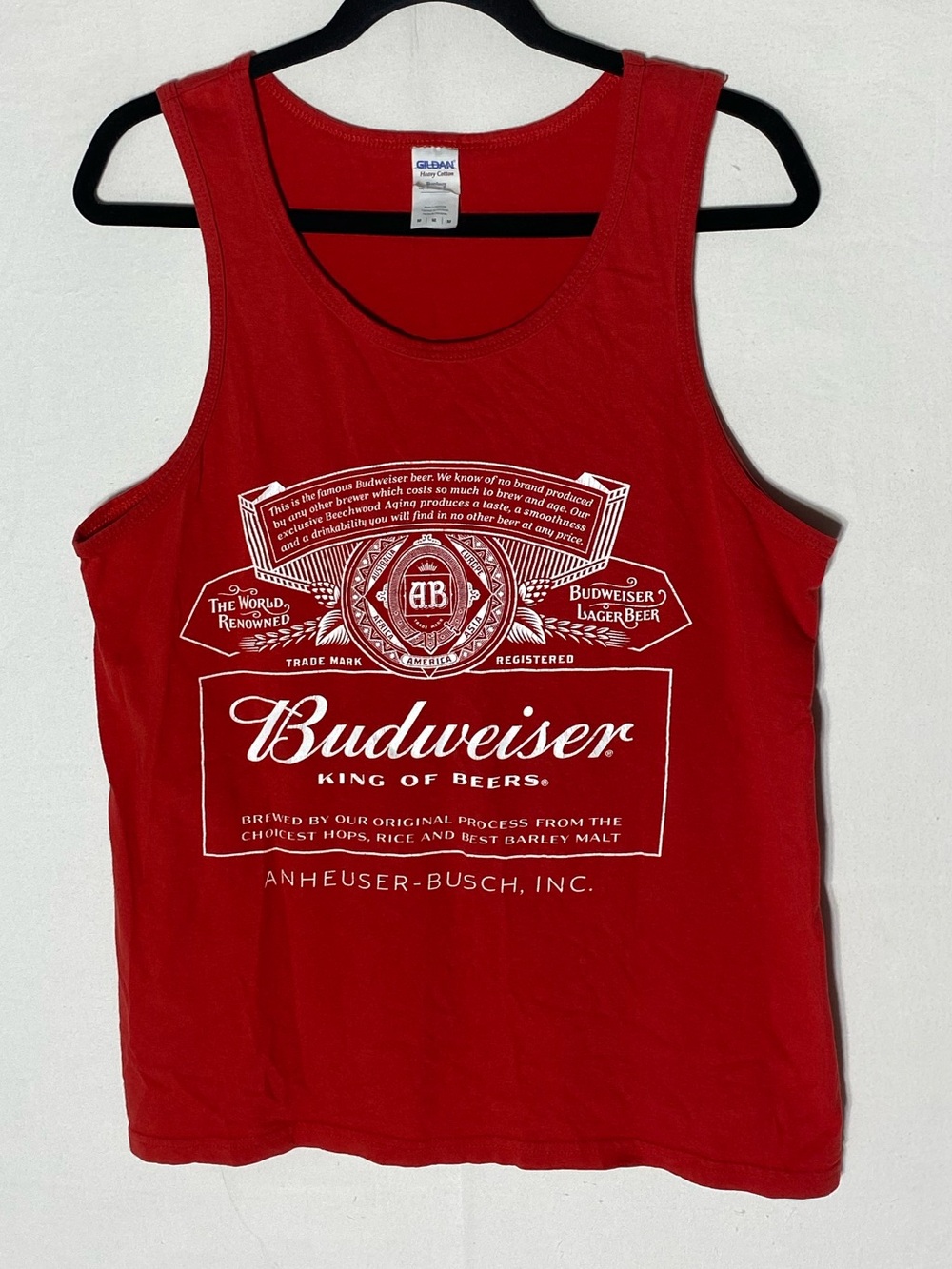 Budweiser King of Beers Red Graphic Tank Top Vest Size M Retro Festival Dadcore